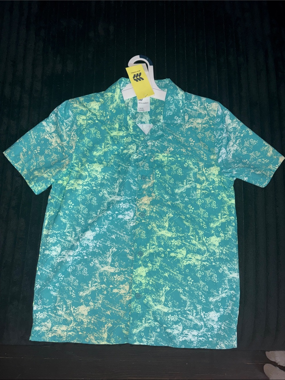 all in motion Teal Short-Sleeve Button-Down Shirt with Abstract Print
